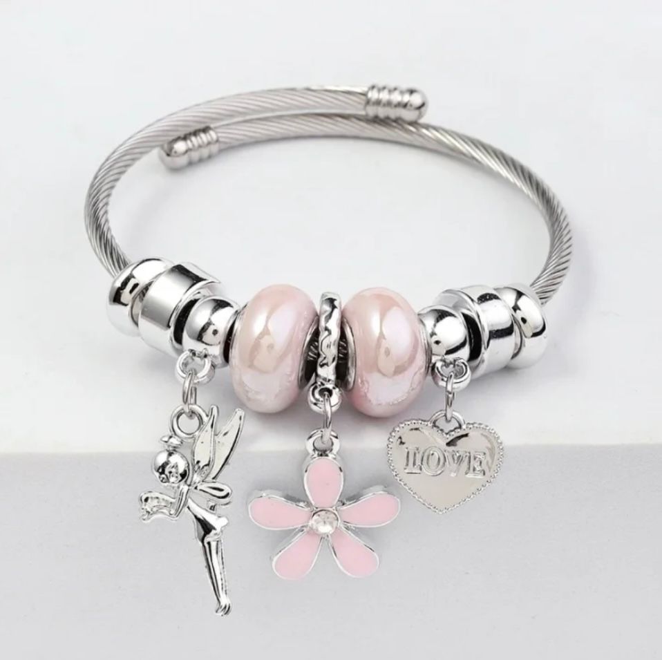 Elegant Asymmetric Butterfly Heart Stainless Steel Plated Bangle