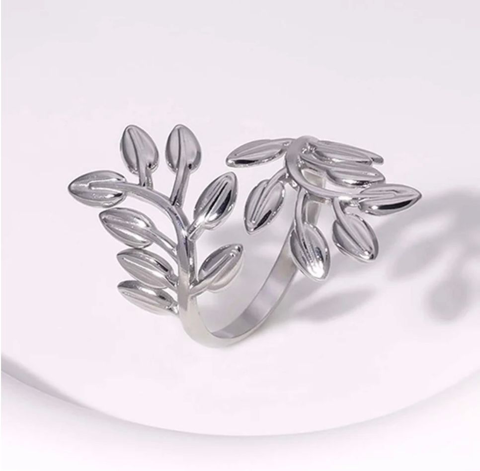 18K Gold Plated Stainless Steel Open Rings - Elegant Retro Geometric Leaf & Heart Shape