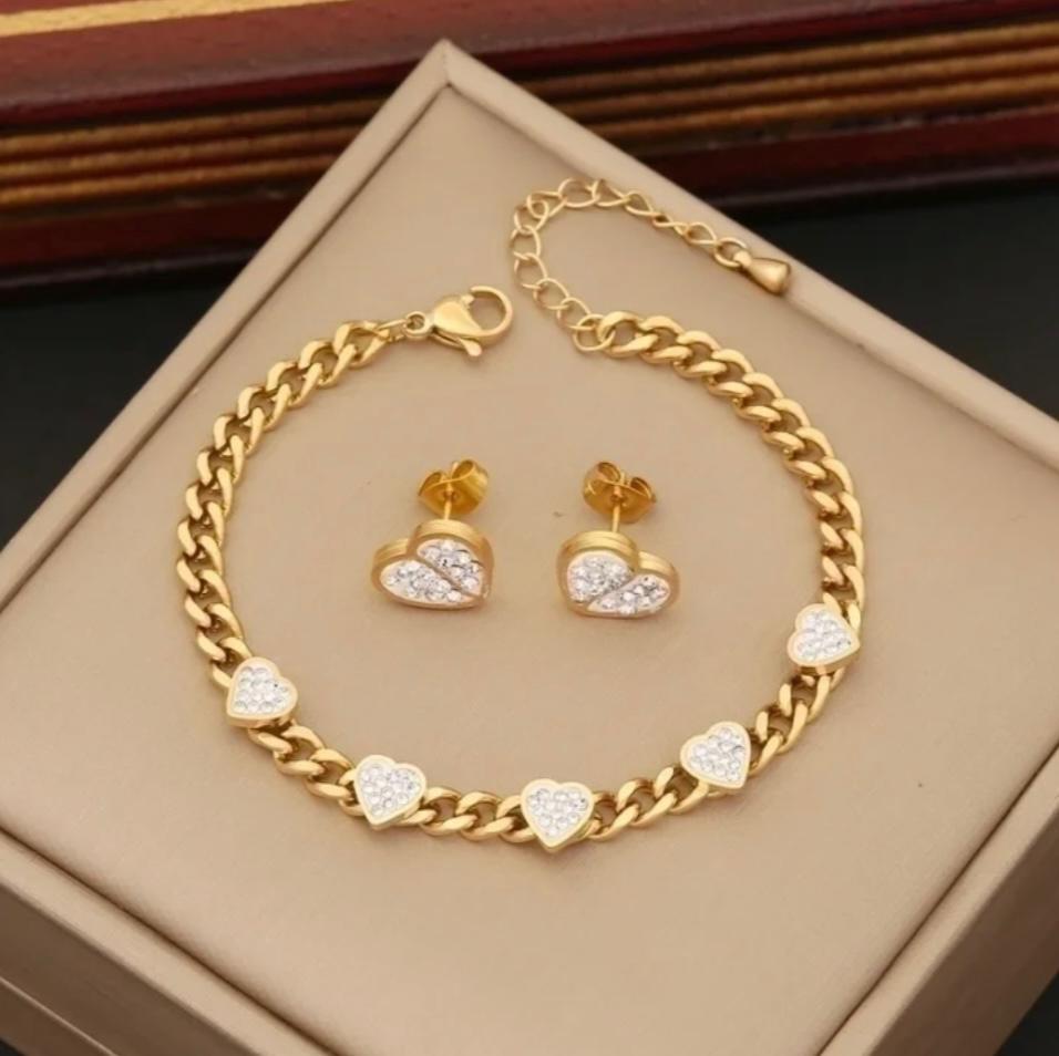 Zircon Heart Jewelry Set | Stainless Steel (Necklace, Earrings, Bracelet)