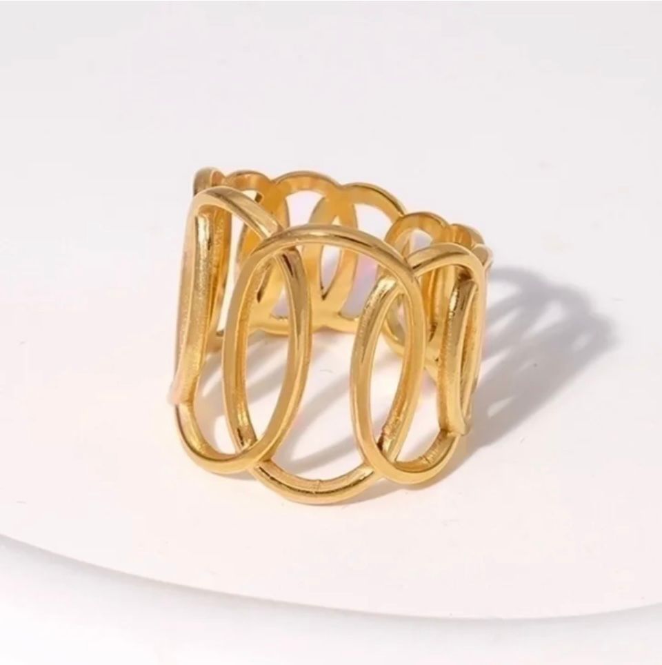 18K Gold Plated Stainless Steel Open Rings - Elegant Retro Geometric Leaf & Heart Shape