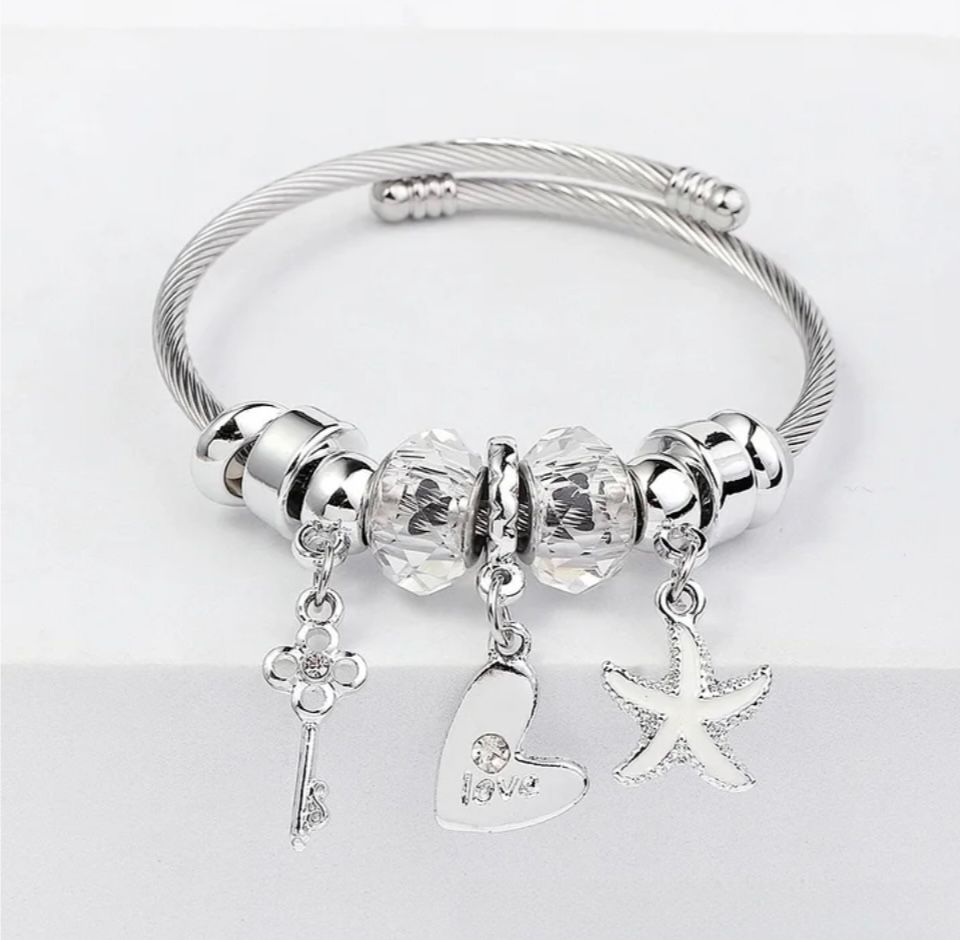 Elegant Asymmetric Butterfly Heart Stainless Steel Plated Bangle