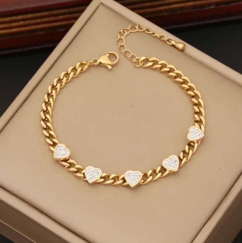 Zircon Heart Jewelry Set | Stainless Steel (Necklace, Earrings, Bracelet)