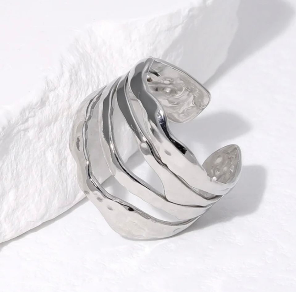 18K Gold Plated Stainless Steel Open Rings - Elegant Retro Geometric Leaf & Heart Shape