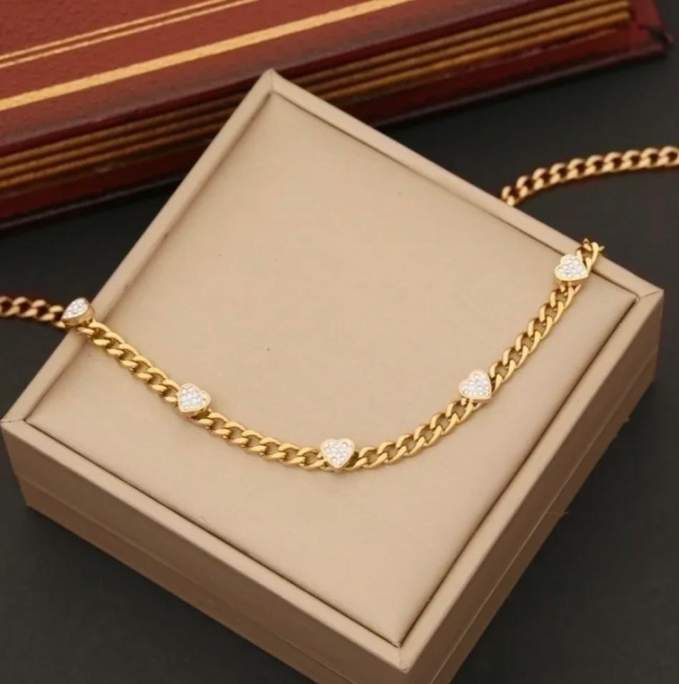 Zirkon-Herz-Schmuckset | Edelstahl (Halskette, Ohrringe, Armband) 