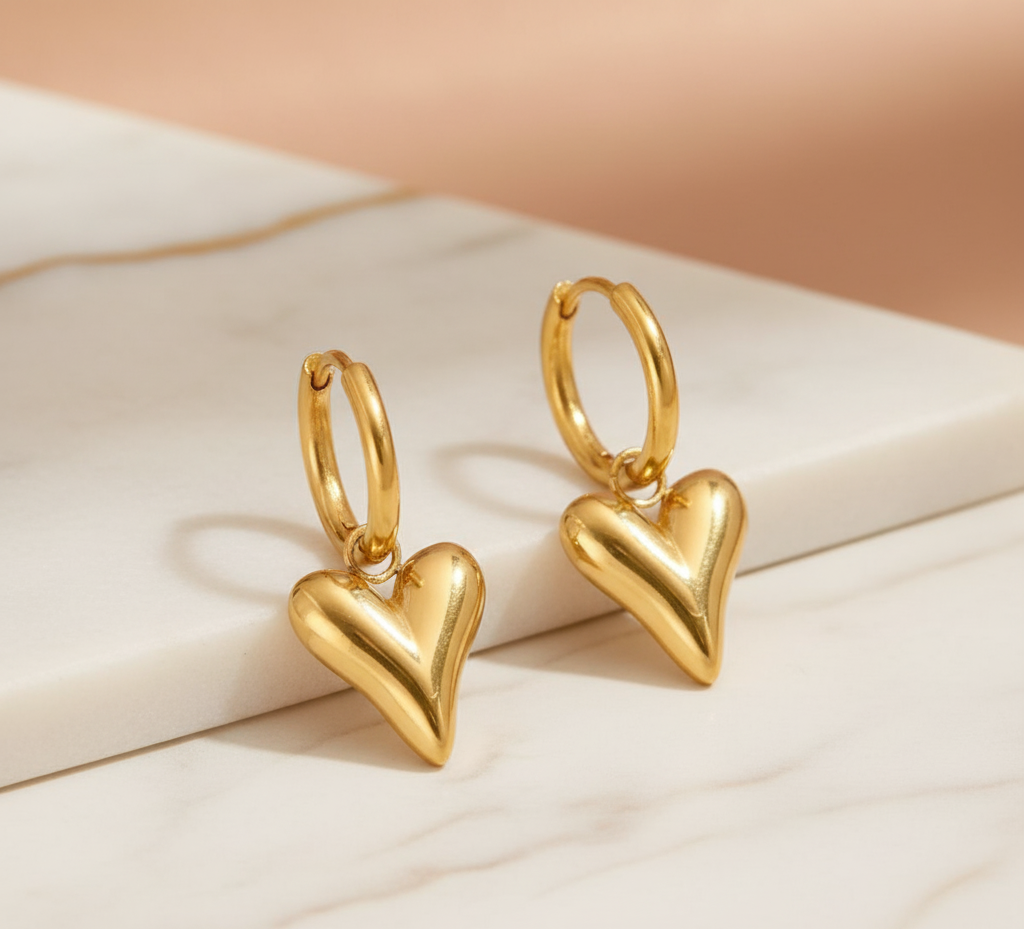 Ensemble de bijoux classique en forme de cœur en zircon | Acier titane plaqué or 18 carats