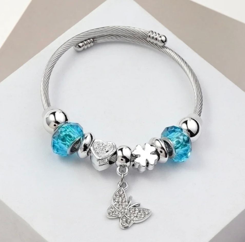 Elegant Asymmetric Butterfly Heart Stainless Steel Plated Bangle