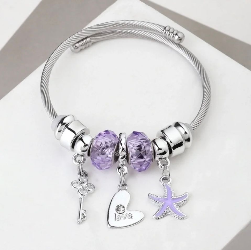 Elegant Asymmetric Butterfly Heart Stainless Steel Plated Bangle