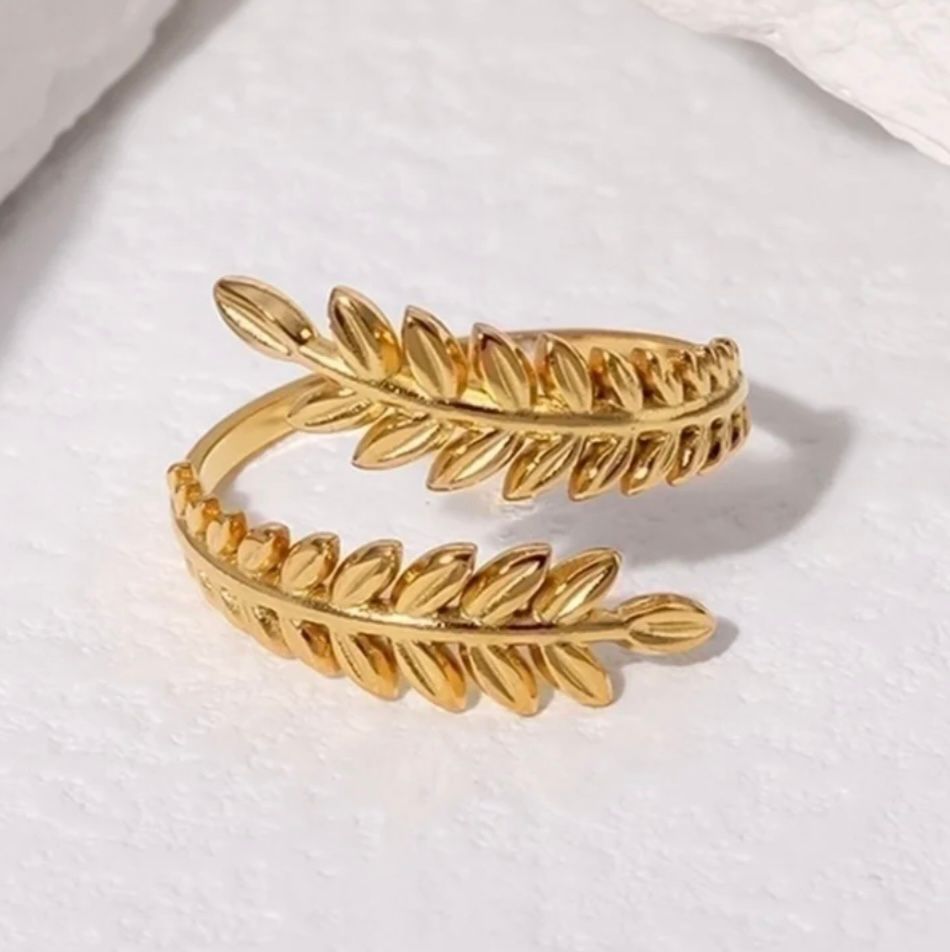 18K Gold Plated Stainless Steel Open Rings - Elegant Retro Geometric Leaf & Heart Shape
