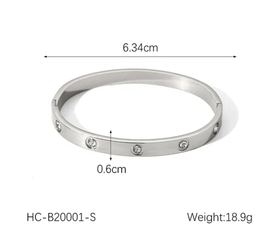 Round Diamond Inlay Stainless Steel Bangle | IG Style